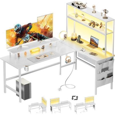 ECOFURNIX Tavolo Da Gioco Led Di 170 Cm, Tavolo Ad Angolo A L Con Cassetti E Sacchi Di Stoccaggio, Presa Elettrica E Porta Usb Integrati, Bianco ECOFURNIX Tavolo Da Gioco Led Di 170 Cm, Tavolo Ad Angolo A L Con Cassetti E Sacchi Di Stoccaggio, Presa Elettrica E Porta Usb Integrati, Bianco