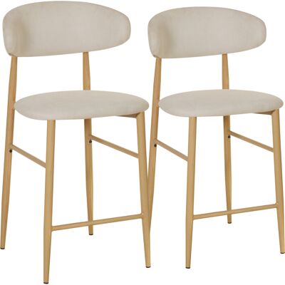 HAPPY GARDEN Set Di 2 Sgabelli Da Bar In Metallo Beige E Legno Chiaro Simon HAPPY GARDEN Set Di 2 Sgabelli Da Bar In Metallo Beige E Legno Chiaro Simon