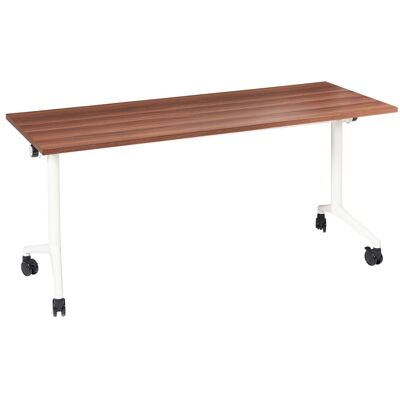 BELIANI Scrivania Rettangolare Pieghevole Con Rotelle Portatile Con Struttura In Metallo Marrone E Bianco 160 X 60 Cm Cavi BELIANI Scrivania Rettangolare Pieghevole Con Rotelle Portatile Con Struttura In Metallo Marrone E Bianco 160 X 60 Cm Cavi