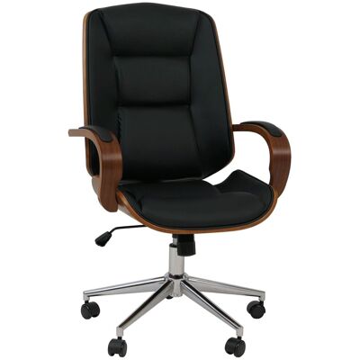 DÉCOSHOP26 Sedia Da Ufficio Girevole Con Rotelle Braccioli In Similpelle Nera E Struttura In Legno Curvato Con Finitura Noce 040009101 DÉCOSHOP26 Sedia Da Ufficio Girevole Con Rotelle Braccioli In Similpelle Nera E Struttura In Legno Curvato Con Finitura Noce 040009101