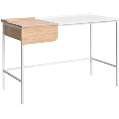 BELIANI Scrivania Minimalista Per Ufficio Domestico Con Cassetto Gambe In Ferro E Pannello Truciolare 120 X 60 Cm Bianco Ocate BELIANI Scrivania Minimalista Per Ufficio Domestico Con Cassetto Gambe In Ferro E Pannello Truciolare 120 X 60 Cm Bianco Ocate