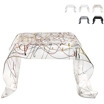 Multiplex Tavolino Basso Quadrato Da Salotto Di Design In Plexiglass Drappeggi - Trasparente Multicolor Multiplex Tavolino Basso Quadrato Da Salotto Di Design In Plexiglass Drappeggi - Trasparente Multicolor