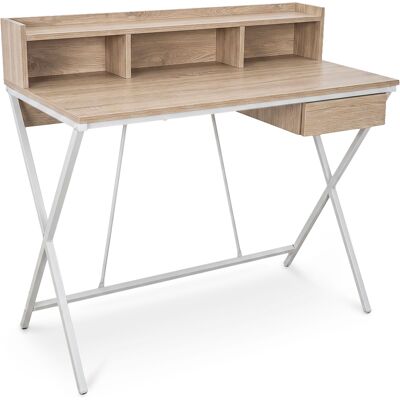 AKORD Scrivania Pc Industriale Rovere Sonoma Flexo 100 Cm 1 Cassetto 1 Ripiano Gambe Bianche AKORD Scrivania Pc Industriale Rovere Sonoma Flexo 100 Cm 1 Cassetto 1 Ripiano Gambe Bianche