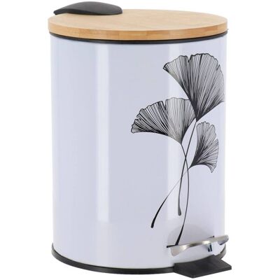 TENDANCE Cestino Rotondo In Metallo Stampato Da 3 L Con Coperchio In Bambù - Zen Gingko - TENDANCE Cestino Rotondo In Metallo Stampato Da 3 L Con Coperchio In Bambù - Zen Gingko -