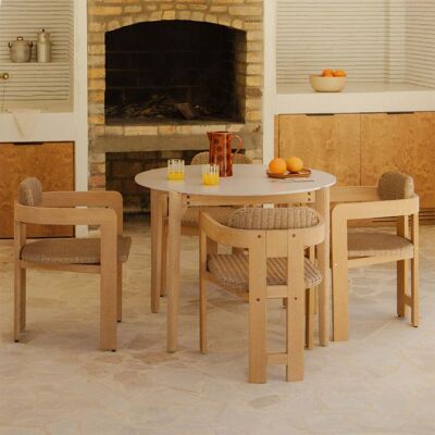 SKLUM Set Da Tavolo Rotondo Ø100 Cm In Cemento Xajul E 4 Sedie Da Giardino In Legno Di Acacia E Rattan Sintetico Ginara SKLUM Set Da Tavolo Rotondo Ø100 Cm In Cemento Xajul E 4 Sedie Da Giardino In Legno Di Acacia E Rattan Sintetico Ginara