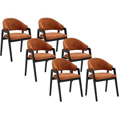 Unique Sedia Con Braccioli In Tessuto Bouclette E Legno Hevea Nero - Terracotta - Lotto Di 6 - Soluna Unique Sedia Con Braccioli In Tessuto Bouclette E Legno Hevea Nero - Terracotta - Lotto Di 6 - Soluna