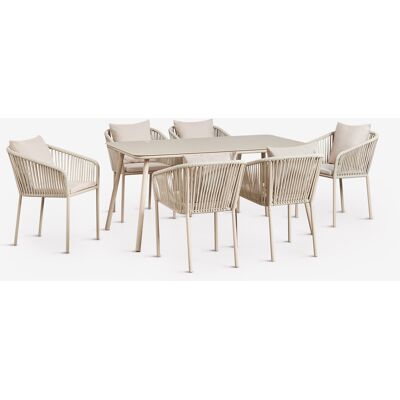 SKLUM Set Da Tavolo Rettangolare 160x90 Cm E 6 Sedie Da Pranzo In Corda Intrecciata Arhiza Classic SKLUM Set Da Tavolo Rettangolare 160x90 Cm E 6 Sedie Da Pranzo In Corda Intrecciata Arhiza Classic