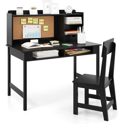 COSTWAY Set Scrivania E Sedia Per Bambini,bacheca In Sughero, Tavolo Per Studenti In Legno,nero COSTWAY Set Scrivania E Sedia Per Bambini,bacheca In Sughero, Tavolo Per Studenti In Legno,nero