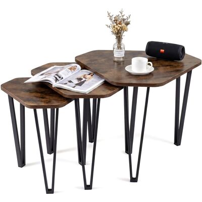 COSTWAY Set 3 Tavolino Salotto Caffè Soggiorno Tavolo Divano Mobile Tavolinetto Sala Fumo Legno Metallo Appoggio Design Incastro Sovrapponibile Impilabile Tri COSTWAY Set 3 Tavolino Salotto Caffè Soggiorno Tavolo Divano Mobile Tavolinetto Sala Fumo Legno Metallo Appoggio Design Incastro Sovrapponibile Impilabile Tri