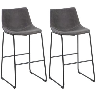 BELIANI Set 2 Sgabelli Alti Rivestimento Tessuto Grigio Scuro Gambe Metallo Nero Franks BELIANI Set 2 Sgabelli Alti Rivestimento Tessuto Grigio Scuro Gambe Metallo Nero Franks