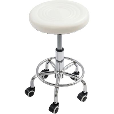 OEM Sgabello Con Ruote, Altezza Regolabile, Design Resistente, Argento E Bianco OEM Sgabello Con Ruote, Altezza Regolabile, Design Resistente, Argento E Bianco