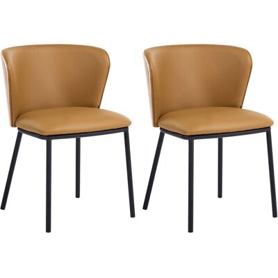 BELIANI Set Di 2 Sedie Da Pranzo In Ecopelle Con Gambe In Ferro Nero Senza Braccioli Marrone Hoskin BELIANI Set Di 2 Sedie Da Pranzo In Ecopelle Con Gambe In Ferro Nero Senza Braccioli Marrone Hoskin