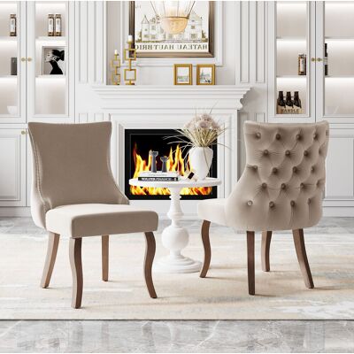 OKMYHOME Sedia Poltrona 50x45x91 Velluto Beige Retro Bottoni OKMYHOME Sedia Poltrona 50x45x91 Velluto Beige Retro Bottoni