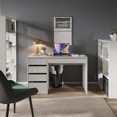 Vicco Scrivania Sherry, Bianco Lucido, 55 X 120 Cm Con Cassetti, Vicco Scrivania Sherry, Bianco Lucido, 55 X 120 Cm Con Cassetti,