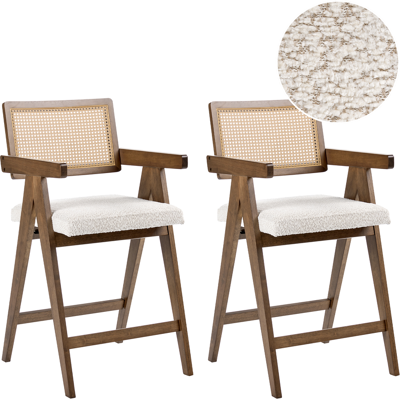 BELIANI Set Di 2 Sedie Da Bar Retrò Struttura In Legno Di Gomma Seduta In Bouclè Cucina Sala Da Pranzo Marrone E Beige Chiaro Ava BELIANI Set Di 2 Sedie Da Bar Retrò Struttura In Legno Di Gomma Seduta In Bouclè Cucina Sala Da Pranzo Marrone E Beige Chiaro Ava