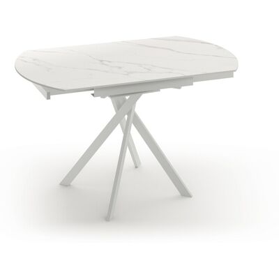 STONES Tavolo Allungabile Roll 120x80cm In Ceramica Marmo Calacatta Bianco E Struttura In Metallo Bianco - Tavolo Da Pranzo Moderno Di Design STONES Tavolo Allungabile Roll 120x80cm In Ceramica Marmo Calacatta Bianco E Struttura In Metallo Bianco - Tavolo Da Pranzo Moderno Di Design