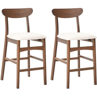 BELIANI Set Di 2 Sedie Da Bar Senza Braccioli Seduta In Tessuto Marrone Struttura In Legno Di Gomma Tessuto Beige Chiaro Doyle BELIANI Set Di 2 Sedie Da Bar Senza Braccioli Seduta In Tessuto Marrone Struttura In Legno Di Gomma Tessuto Beige Chiaro Doyle