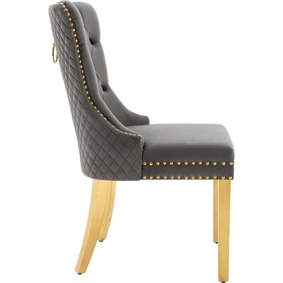 ELVMI Set Di 4 Sedie Da Pranzo, Schienale Con Anello Rotondo E Borchie Decorative, Velluto Grigio E Metallo Dorato ELVMI Set Di 4 Sedie Da Pranzo, Schienale Con Anello Rotondo E Borchie Decorative, Velluto Grigio E Metallo Dorato