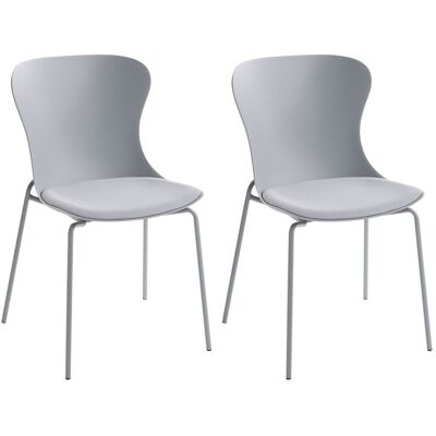 BELIANI Set Di 2 Sedie Da Pranzo Con Gambe In Metallo, Seduta In Materiale Sintetico Con Cuscino, Impilabili, Grigio, Pitsburg BELIANI Set Di 2 Sedie Da Pranzo Con Gambe In Metallo, Seduta In Materiale Sintetico Con Cuscino, Impilabili, Grigio, Pitsburg