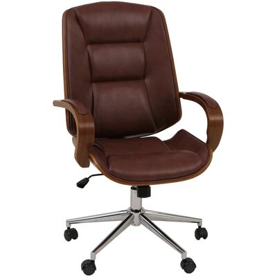 DÉCOSHOP26 Sedia Da Ufficio Girevole Con Rotelle Braccioli In Similpelle Rosso-marrone E Struttura In Legno Curvato Con Finitura Noce 040009096 DÉCOSHOP26 Sedia Da Ufficio Girevole Con Rotelle Braccioli In Similpelle Rosso-marrone E Struttura In Legno Curvato Con Finitura Noce 040009096