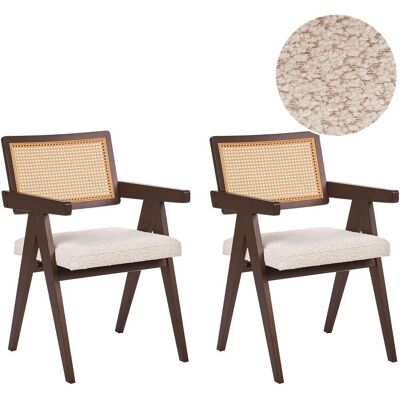 BELIANI Set Di 2 Sedie Da Pranzo Retrò Struttura In Legno Di Gomma Seduta In Bouclè Cucina Sala Da Pranzo Marrone Scuro E Beige Chiaro Ava BELIANI Set Di 2 Sedie Da Pranzo Retrò Struttura In Legno Di Gomma Seduta In Bouclè Cucina Sala Da Pranzo Marrone Scuro E Beige Chiaro Ava