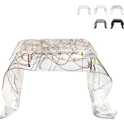 Multiplex Tavolino Basso Quadrato Da Salotto Di Design In Plexiglass Drappeggi - Trasparente Multicolor Multiplex Tavolino Basso Quadrato Da Salotto Di Design In Plexiglass Drappeggi - Trasparente Multicolor