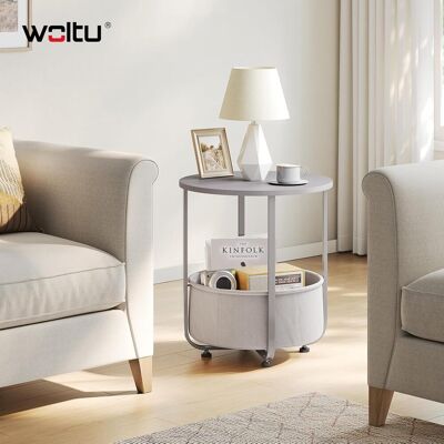 WOLTU Tavolino Da Caffe Rotondo In Tela Comodino Camera, Tavolino Da Salotto Tavolino Divano Tavolino Basso Soggiorno Struttura In Metallo, Grigio WOLTU Tavolino Da Caffe Rotondo In Tela Comodino Camera, Tavolino Da Salotto Tavolino Divano Tavolino Basso Soggiorno Struttura In Metallo, Grigio