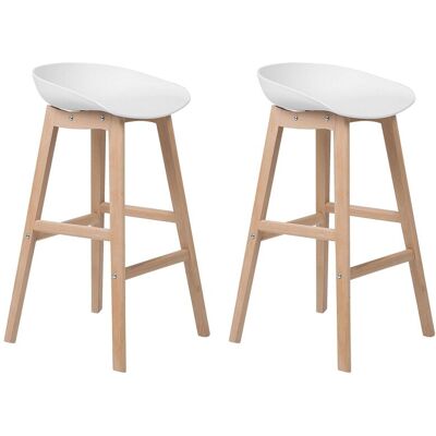 BELIANI Set Di 2 Sgabelli Alti In Legno Chiaro E Plastica Bianca 85 Cm Miccio BELIANI Set Di 2 Sgabelli Alti In Legno Chiaro E Plastica Bianca 85 Cm Miccio
