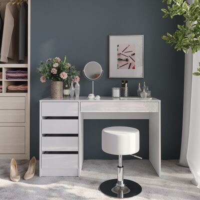 Vicco Tavolo Da Toeletta Sherry, Bianco/bianco Lucido, 119.8 Cm Con Sgabello, Vicco Tavolo Da Toeletta Sherry, Bianco/bianco Lucido, 119.8 Cm Con Sgabello,