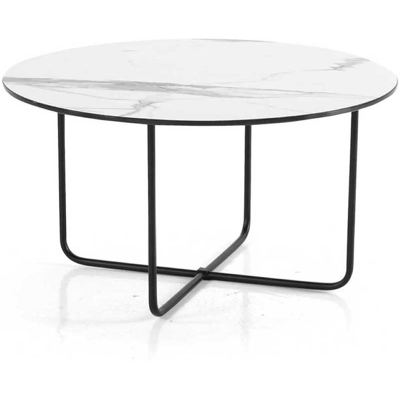 CAPODARTE Tavolino Tondo Con Piano Vetro Effetto Marmo Bianco Jon 60 CAPODARTE Tavolino Tondo Con Piano Vetro Effetto Marmo Bianco Jon 60