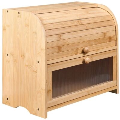 BELIANI Portapane Decorativo A Due Ripiani In Bambù Con Pannello Scanalato 42 X 25 X 37 Cm Marrone Chiaro Levain BELIANI Portapane Decorativo A Due Ripiani In Bambù Con Pannello Scanalato 42 X 25 X 37 Cm Marrone Chiaro Levain