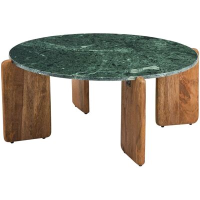 BELIANI Tavolino Moderno Con Piano In Marmo E Gambe In Legno Di Mango Marrone Rotondo 80 Cm Soggiorno, Verde Scuro Luno BELIANI Tavolino Moderno Con Piano In Marmo E Gambe In Legno Di Mango Marrone Rotondo 80 Cm Soggiorno, Verde Scuro Luno