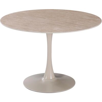 DIMO Tavolo Rotondo Parker Ø110 Cm In Ceramica Effetto Travertino Opaco Con Gamba Bianca DIMO Tavolo Rotondo Parker Ø110 Cm In Ceramica Effetto Travertino Opaco Con Gamba Bianca