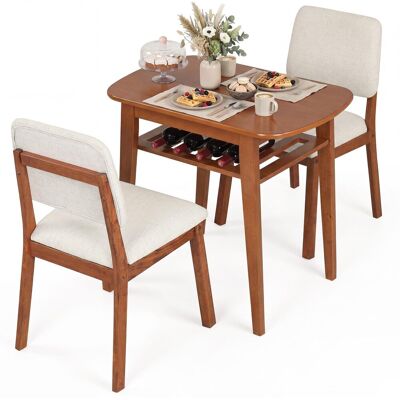 COSTWAY Set Tavolo 2 Sedie Pranzo Tavolino Salvaspazio Mobile Legno Ripiano Portabottiglie Aperto Mensola Telaio Metallo Resistente Cucina Elegante Persone Po COSTWAY Set Tavolo 2 Sedie Pranzo Tavolino Salvaspazio Mobile Legno Ripiano Portabottiglie Aperto Mensola Telaio Metallo Resistente Cucina Elegante Persone Po
