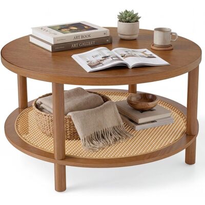 COSTWAY Tavolino Da Caffè Tavolo Salotto Rotondo Legno Massello Camera Da Letto 2 Livelli Rattan Soggiorno Mobile Arredo Moderno Divano Salotto Basso Industri COSTWAY Tavolino Da Caffè Tavolo Salotto Rotondo Legno Massello Camera Da Letto 2 Livelli Rattan Soggiorno Mobile Arredo Moderno Divano Salotto Basso Industri