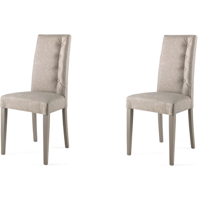 CAPODARTE Sedia Ecopelle Nuvolato Con 4 Bottoni Laterali Gambe In Legno Side Grigio Set Da 2 CAPODARTE Sedia Ecopelle Nuvolato Con 4 Bottoni Laterali Gambe In Legno Side Grigio Set Da 2