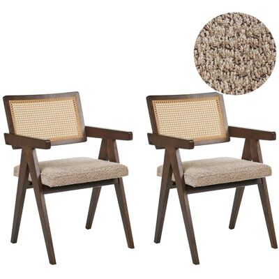 BELIANI Set Di 2 Sedie Da Pranzo Retrò Struttura In Legno Di Gomma Seduta In Bouclè Cucina Sala Da Pranzo Marrone E Tortora Ava BELIANI Set Di 2 Sedie Da Pranzo Retrò Struttura In Legno Di Gomma Seduta In Bouclè Cucina Sala Da Pranzo Marrone E Tortora Ava