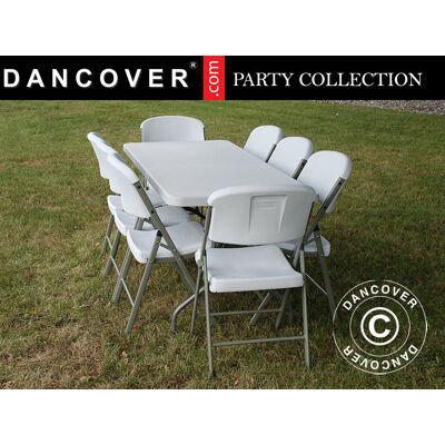 DANCOVER Pacchetto Party, 1 Tavolo Pieghevole (240cm) + 8 Sedie, Grigio Chiaro/bianco - DANCOVER Pacchetto Party, 1 Tavolo Pieghevole (240cm) + 8 Sedie, Grigio Chiaro/bianco -
