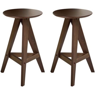 BELIANI Set Di 2 Sgabelli In Legno Di Caucciù In Stile Retrò Per La Sala Da Pranzo Della Cucina Marrone Scuro BELIANI Set Di 2 Sgabelli In Legno Di Caucciù In Stile Retrò Per La Sala Da Pranzo Della Cucina Marrone Scuro