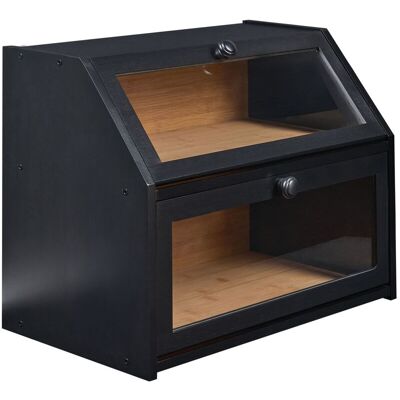 BELIANI Portapane Decorativo A Due Ripiani In Bambù Con Pannello Trasparente 42 X 25 X 33 Cm Nero Croute BELIANI Portapane Decorativo A Due Ripiani In Bambù Con Pannello Trasparente 42 X 25 X 33 Cm Nero Croute