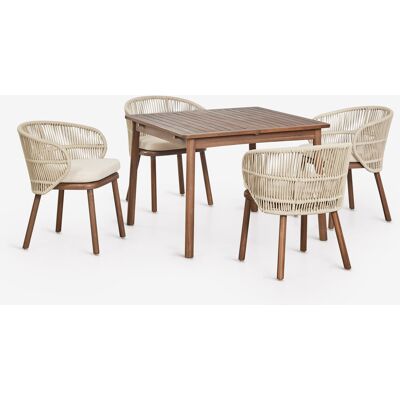 SKLUM Set Da Tavolo Estensibile 100-160x100 Cm Karvia E 4 Sedie Da Pranzo In Legno Di Acacia E Corda Intrecciata Capri SKLUM Set Da Tavolo Estensibile 100-160x100 Cm Karvia E 4 Sedie Da Pranzo In Legno Di Acacia E Corda Intrecciata Capri