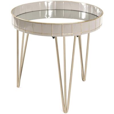 M&S - Haku Möbel Tavolino Oro, Taupe, Metallo, Specchio - Dim. A 50 Cm X Ø 51 Cm, Stile Art Deco M&S - Haku Möbel Tavolino Oro, Taupe, Metallo, Specchio - Dim. A 50 Cm X Ø 51 Cm, Stile Art Deco