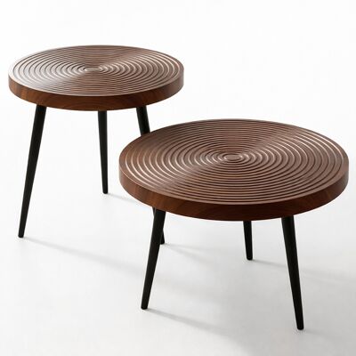 BAKAJI Set 2 Tavolini Da Caffè Tondi Noce Design Industrial Tavoli Da Soggiorno Rotondi BAKAJI Set 2 Tavolini Da Caffè Tondi Noce Design Industrial Tavoli Da Soggiorno Rotondi