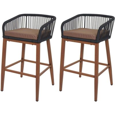 DÉCOSHOP26 Set Di 2 Sgabelli Da Bar Con Struttura In Metallo Effetto Legno E Intreccio In Corda Color Antracite Con Cuscini Color Tortora 040009608 DÉCOSHOP26 Set Di 2 Sgabelli Da Bar Con Struttura In Metallo Effetto Legno E Intreccio In Corda Color Antracite Con Cuscini Color Tortora 040009608