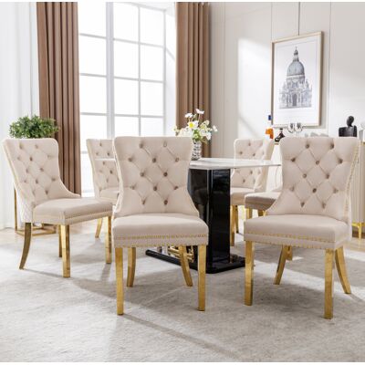 OKMYHOME Sedia Sala Da Pranzo 50 Cm Velluto Beige Oro OKMYHOME Sedia Sala Da Pranzo 50 Cm Velluto Beige Oro