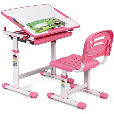 COSTWAY Scrivania Per Bambini Tavolo Per Studenti Con Sedia Inclinabile Regolabile In Altezza, Ergonomica, Vari Colori Disponibili, Rosa - COSTWAY Scrivania Per Bambini Tavolo Per Studenti Con Sedia Inclinabile Regolabile In Altezza, Ergonomica, Vari Colori Disponibili, Rosa -