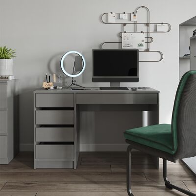 Vicco Scrivania Sherry, Grigio Lucido, 55 X 120 Cm Con Cassetti, Vicco Scrivania Sherry, Grigio Lucido, 55 X 120 Cm Con Cassetti,