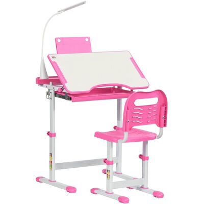 YULINLAND Scrivania Bambini Con Sedia Regolabile, Cassetto E Ripiani, Rosa 70×50×105 Cm YULINLAND Scrivania Bambini Con Sedia Regolabile, Cassetto E Ripiani, Rosa 70×50×105 Cm