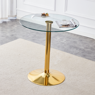 HAUSS SPOLE Tavolino Rotondo Da Bar Ø89xh92 Cm, Tavolino Da Caffè Per Soggiorno, Piano In Vetro Temperato, Base In Metallo Dorato, Trasparente HAUSS SPOLE Tavolino Rotondo Da Bar Ø89xh92 Cm, Tavolino Da Caffè Per Soggiorno, Piano In Vetro Temperato, Base In Metallo Dorato, Trasparente