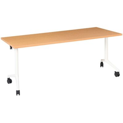 BELIANI Scrivania Rettangolare Pieghevole Con Rotelle Portatile Con Struttura In Metallo Marrone E Bianco 180 X 60 Cm Cavi BELIANI Scrivania Rettangolare Pieghevole Con Rotelle Portatile Con Struttura In Metallo Marrone E Bianco 180 X 60 Cm Cavi
